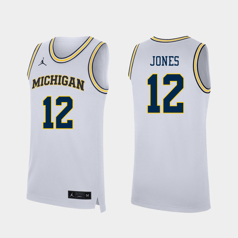 Men #12 DeVante Jones Michigan Wolverines College Basketball Jerseys Sale-White